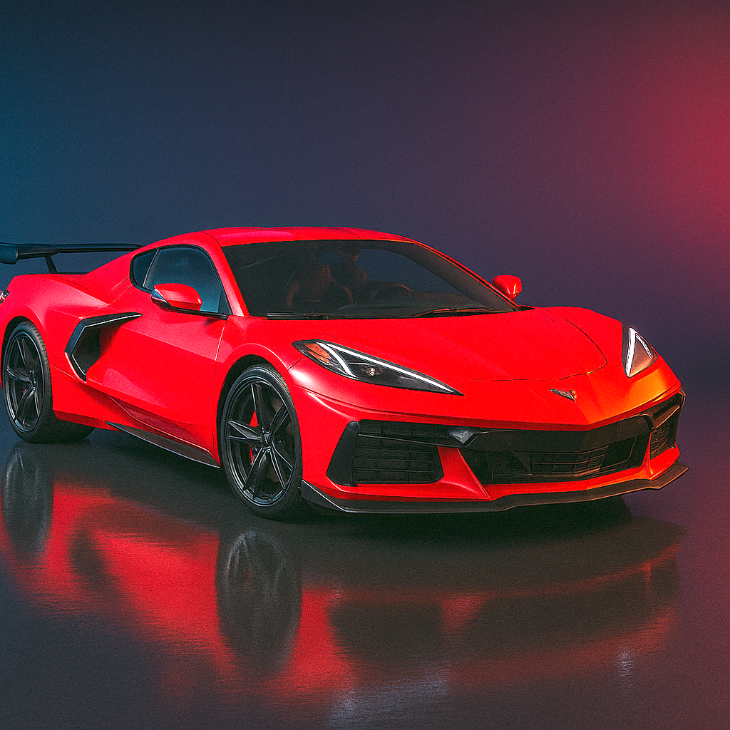 Fierce 2023 Chevrolet Corvette Z06 American supercar in vibrant torch red, dramatic three-quarter front view showcasing aggressive flat-plane V8 performance, carbon fiber aero package, race-inspired styling, and exotic mid-engine design that delivers Hollywood-level thrills on Miami streets with Exotic City Toys