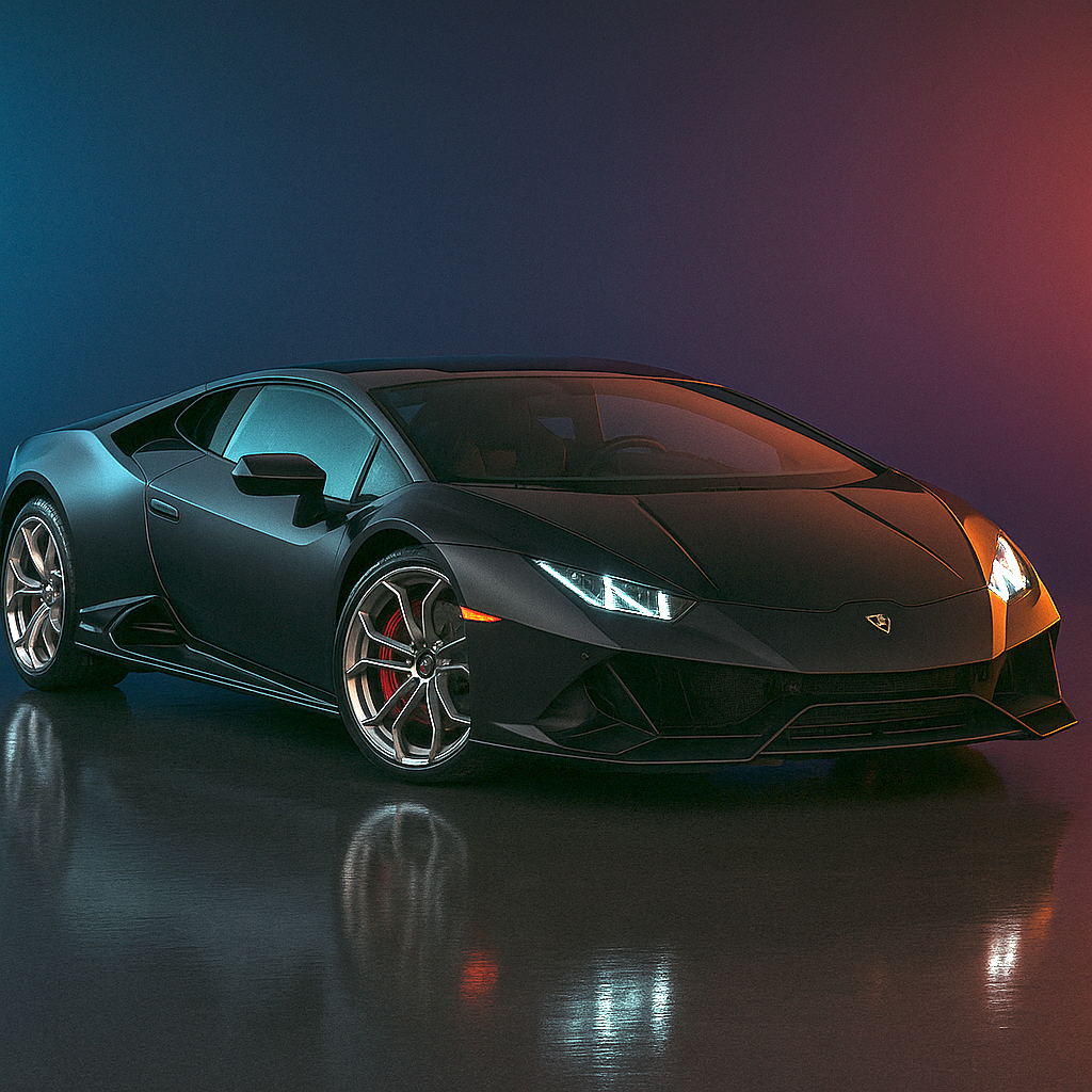 Menacing 2022 Lamborghini Huracán EVO V10 supercar in stealth black finish, dramatic three-quarter angle showcasing razor-sharp Italian supercar styling, aggressive aerodynamic bodywork, distinctive LED Y-signature lighting, and raw exotic performance that embodies the bold 'Drive bold. Live louder.' spirit of Exotic City Toys in Miami