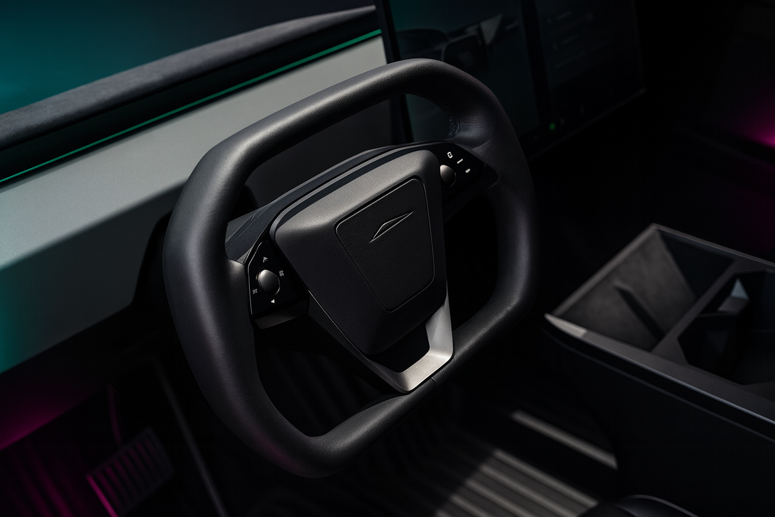Minimalist 2024 Tesla CyberTruck Beast interior featuring spacious cabin, premium materials, advanced touchscreen technology, and futuristic dashboard design