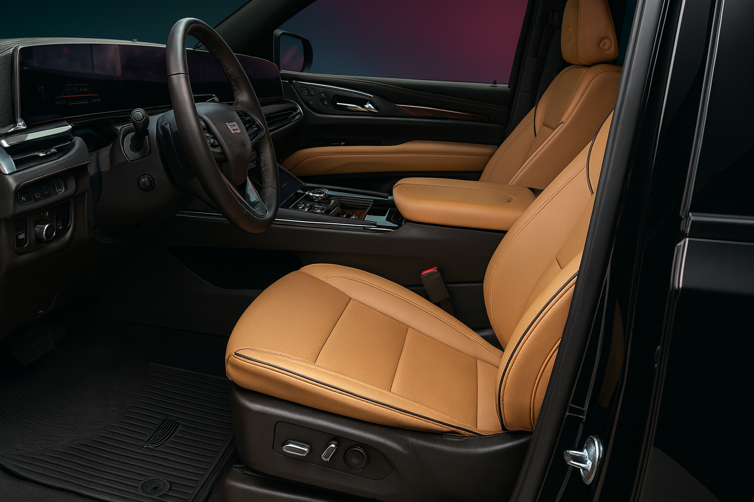 Luxurious 2025 Cadillac Escalade ESV interior featuring premium leather seating, executive comfort, advanced technology displays, and sophisticated cabin craftsmanship