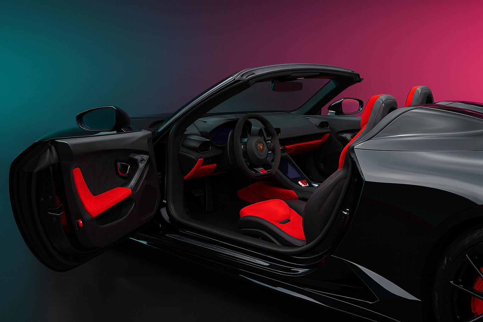 Detailed view of 2022 Lamborghini Huracán EVO interior showcasing premium materials, advanced technology integration, and performance-focused design