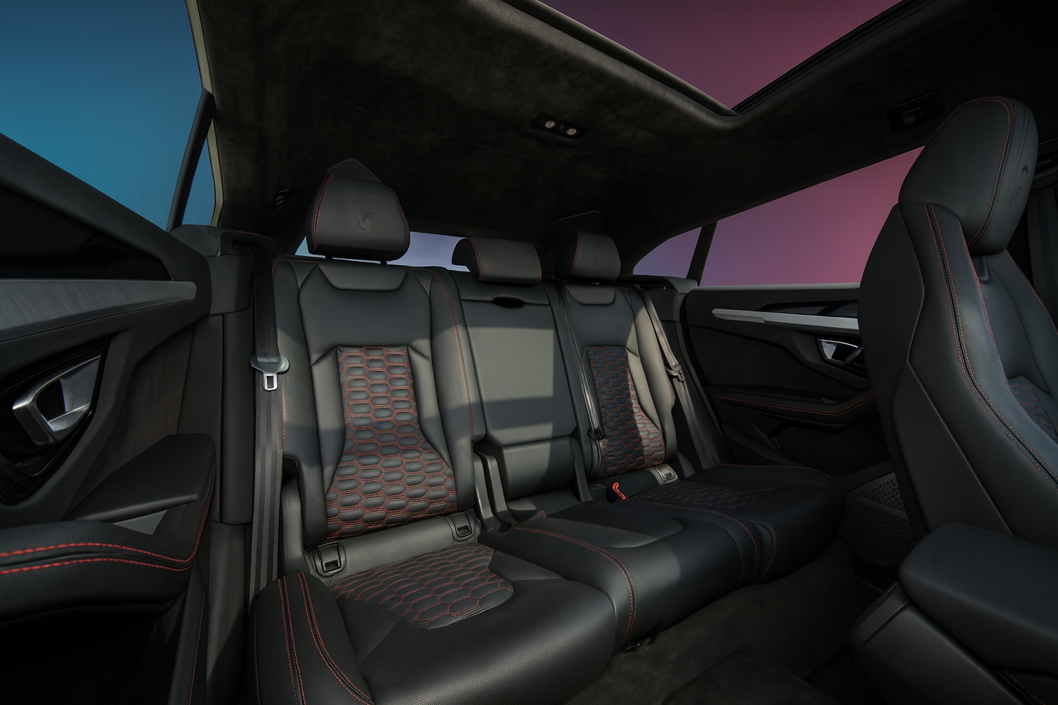 Luxurious 2023 Lamborghini Urus interior featuring premium leather seats, sporty steering wheel, advanced infotainment, and Italian supercar craftsmanship in an SUV package