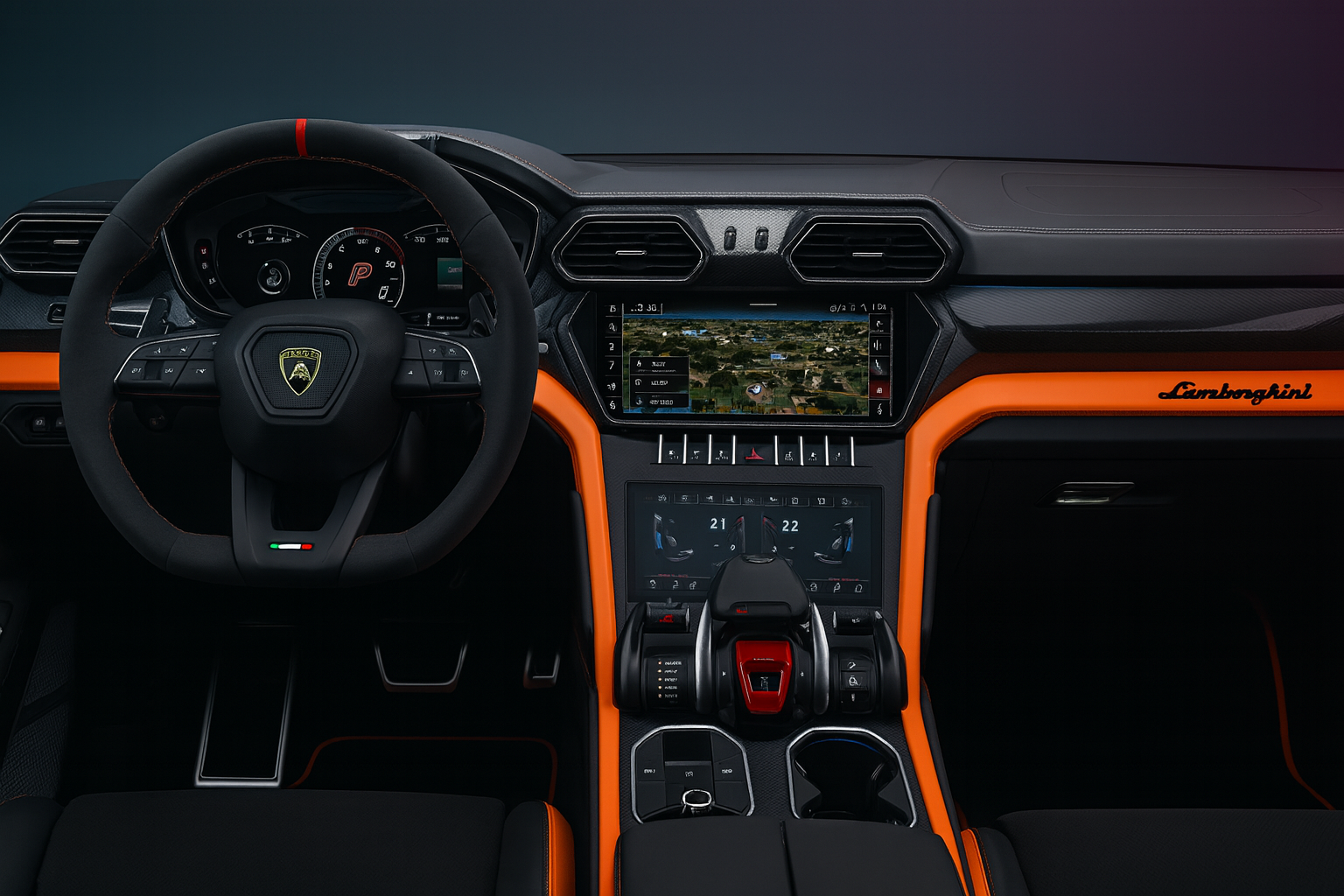 Premium 2025 Lamborghini Urus interior featuring updated luxury finishes, advanced technology, sporty seats, and Italian craftsmanship